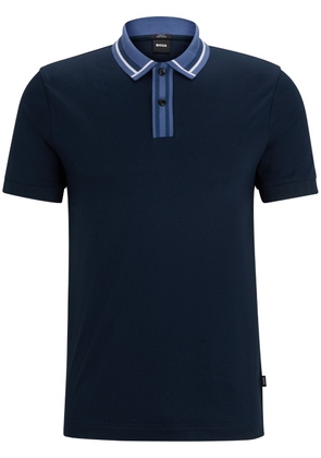 BOSS stripe-trim cotton polo shirt - Blue