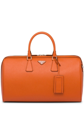 Prada leather logo-patch travel bag - Orange