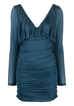 Saint Laurent V-neck draped mini dress - Blue