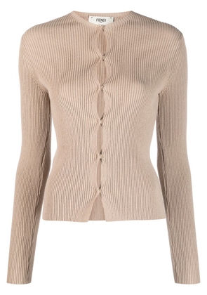 FENDI ribbed-knit cotton-blend cardigan - Neutrals