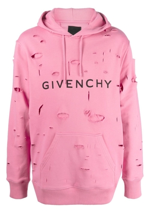 Givenchy logo-print distressed hoodie - Pink