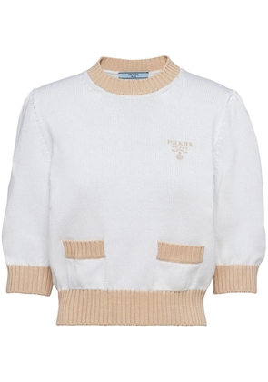 Prada logo-embroidered cropped jumper - White