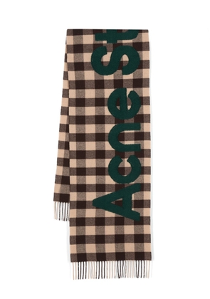 Acne Studios logo-patch checked wool scarf - Brown