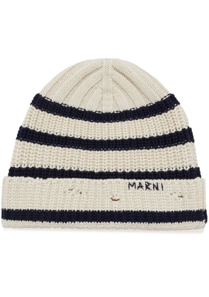 Marni logo-embroidered striped beanie - Neutrals
