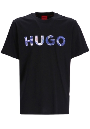 HUGO logo-flocked cotton T-shirt - Blue
