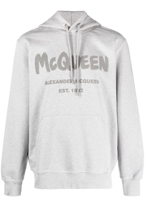 Alexander McQueen Graffiti print drawstring hoodie - Grey