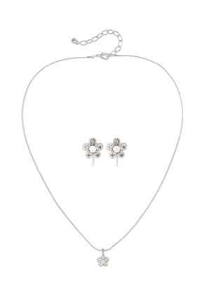 Nina Ricci 1980s crystal-embellished floral necklace earring set - Silver