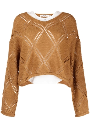 b+ab open-knit V-neck jumper - Brown