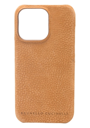 Brunello Cucinelli grained-leather iPhone 14 Pro case - Brown