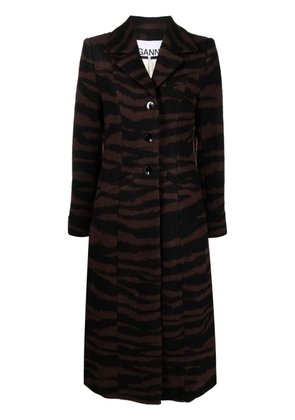 GANNI leopard-jacquard long coat - Black