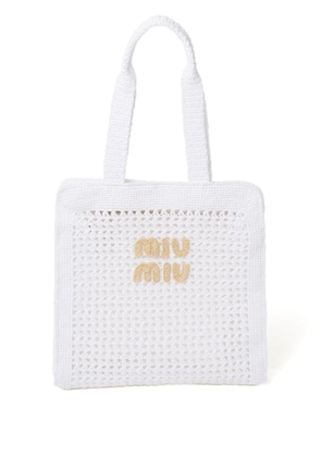 Miu Miu logo-appliqué crochet bag - White