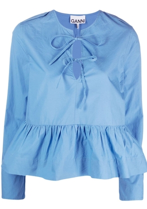 GANNI ruffle-detailing organic cotton blouse - Blue