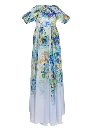 Marchesa Notte center-knot chiffon gown - Blue