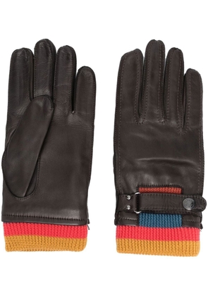 Paul Smith ribbed-knit detail leather gloves - Brown