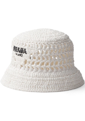 Prada logo-embroidered interwoven bucket hat - White