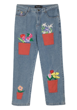 KidSuper Flower Pot embroidered straight-leg jeans - Blue