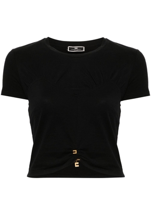 Elisabetta Franchi logo-pin cropped T-shirt - Black