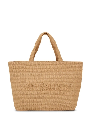 Saint Laurent logo-embroidered raffia tote bag - Neutrals