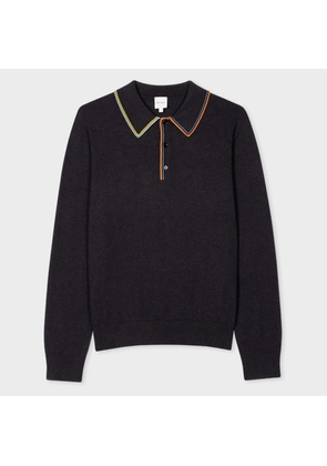 Paul Smith Charcoal Cotton-Blend 'Signature Stripe' Long-Sleeve Polo Shirt Black