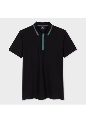 PS Paul Smith Black Zip Neck Stretch-Cotton Polo Shirt