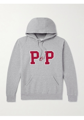 Pop Trading Company - College P Appliquéd Embroidered Cotton-Jersey Hoodie - Men - Gray - S