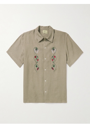 De Bonne Facture - Convertible-Collar Embroidered Linen Shirt - Men - Neutrals - S