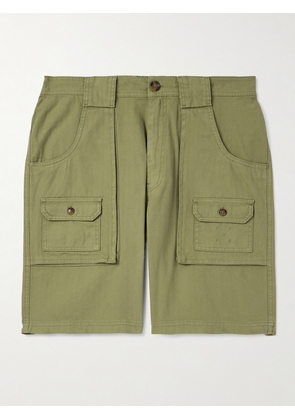 Pop Trading Company - Straight-Leg Logo-Embroidered Herringbone Cotton Cargo Shorts - Men - Green - S