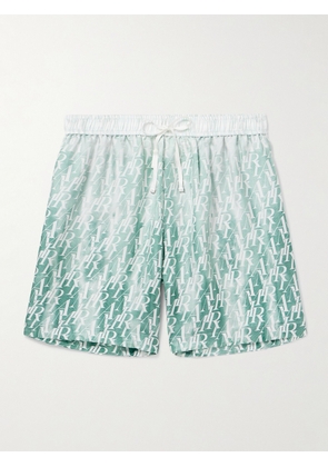 AMIRI - Straight-Leg Logo-Print Silk-Twill Drawstring Shorts - Men - Green - S