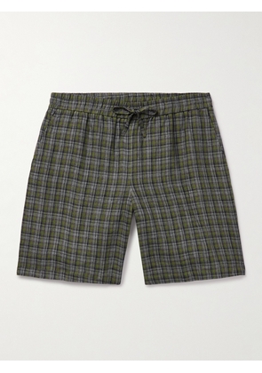De Bonne Facture - Straight-Leg Checked Linen Drawstring Shorts - Men - Green - IT 46