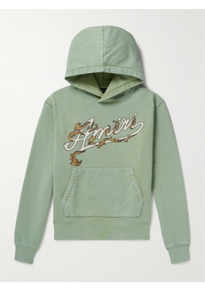 AMIRI - Filigree Logo-Embroidered Cotton-Jersey Hoodie - Men - Green - XS