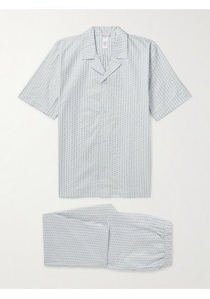 Hanro - Carl Logo-Jacquard Striped Mercerised Cotton-Poplin Pyjama Set - Men - Blue - S
