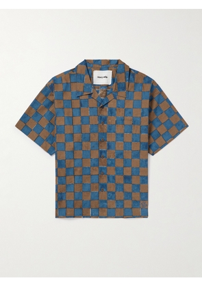Story Mfg. - Greetings Camp-Collar Logo-Embroidered Checked Organic Cotton Shirt - Men - Blue - XS