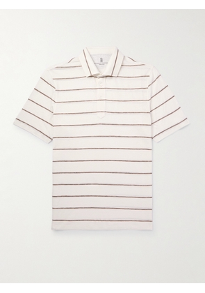 Brunello Cucinelli - Striped Linen and Cotton-Blend Polo Shirt - Men - White - XS