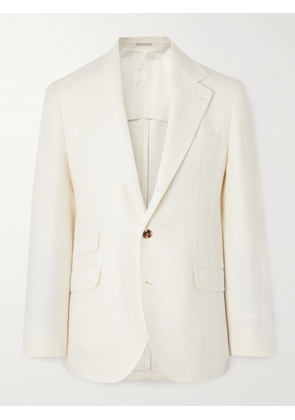 Brunello Cucinelli - Double-Breasted Herringbone Linen, Silk, Wool and Cotton-Blend Blazer - Men - Neutrals - IT 46