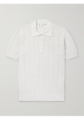 Brunello Cucinelli - Slim-Fit Ribbed Cotton Polo Shirt - Men - Gray - IT 46