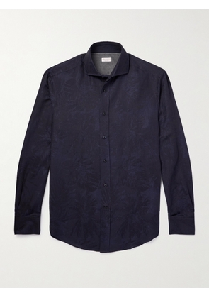 Brunello Cucinelli - Cotton and Linen-Blend Jacquard Shirt - Men - Blue - XS