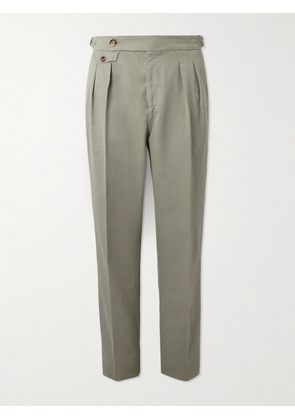 Brunello Cucinelli - Tapered Pleated Cotton-Twill Suit Trousers - Men - Green - IT 46