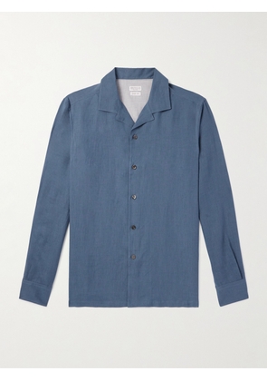 Brunello Cucinelli - Camp-Collar Hemp Shirt - Men - Blue - XS