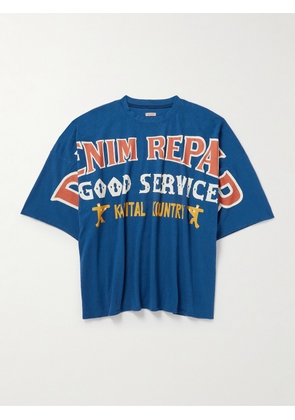 KAPITAL - Denim Repair Oversized Printed Cotton-Jersey T-Shirt - Men - Blue - 1