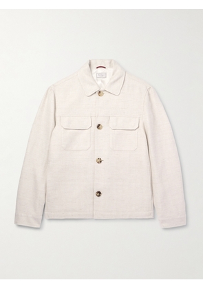 Brunello Cucinelli - Herringbone Linen, Silk, Wool and Cotton-Blend Overshirt - Men - Neutrals - IT 46