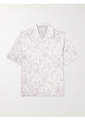 Brunello Cucinelli - Camp-Collar Paisley-Print Linen Shirt - Men - White - S