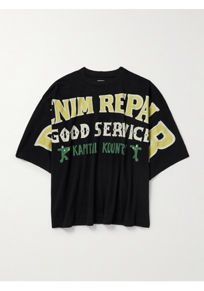 KAPITAL - Denim Repair Oversized Printed Cotton-Jersey T-Shirt - Men - Black - 1