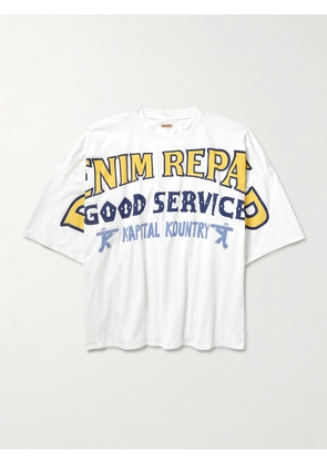 KAPITAL - Denim Repair Oversized Printed Cotton-Jersey T-Shirt - Men - White - 1