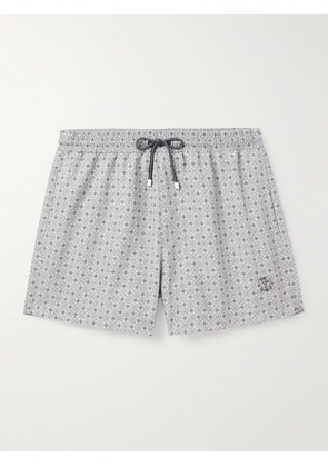 Brunello Cucinelli - Straight-Leg Short-Length Logo-Embroidered Printed Swim Shorts - Men - Gray - XS