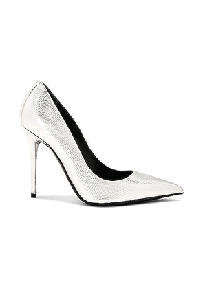 TOM FORD Printed Lizard Iconic T Pump in Silver - Metallic Silver. Size 39 (also in 39.5).