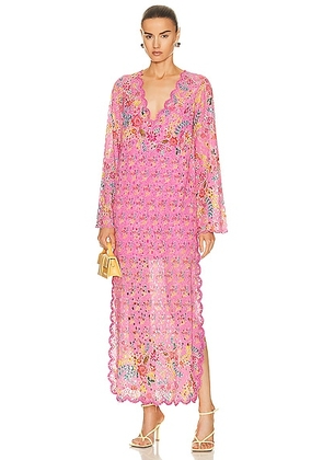 HEMANT AND NANDITA Fiora Kaftan Dress in Pink - Pink. Size L (also in M, XS).