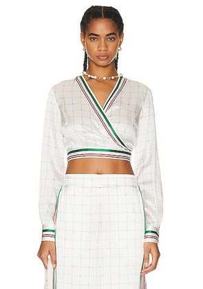 Casablanca Wrap Blouse in Tennis Club Check - White. Size 34 (also in ).