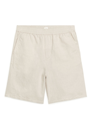 Cotton-Linen Drawstring Shorts - Beige