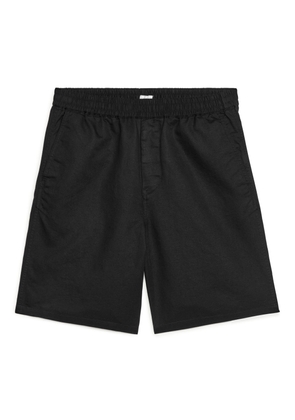 Cotton-Linen Drawstring Shorts - Black