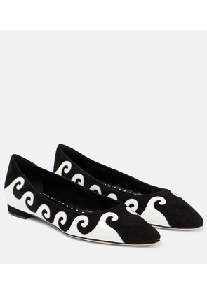 Manolo Blahnik Kasaiflat suede and patent leather ballet flats